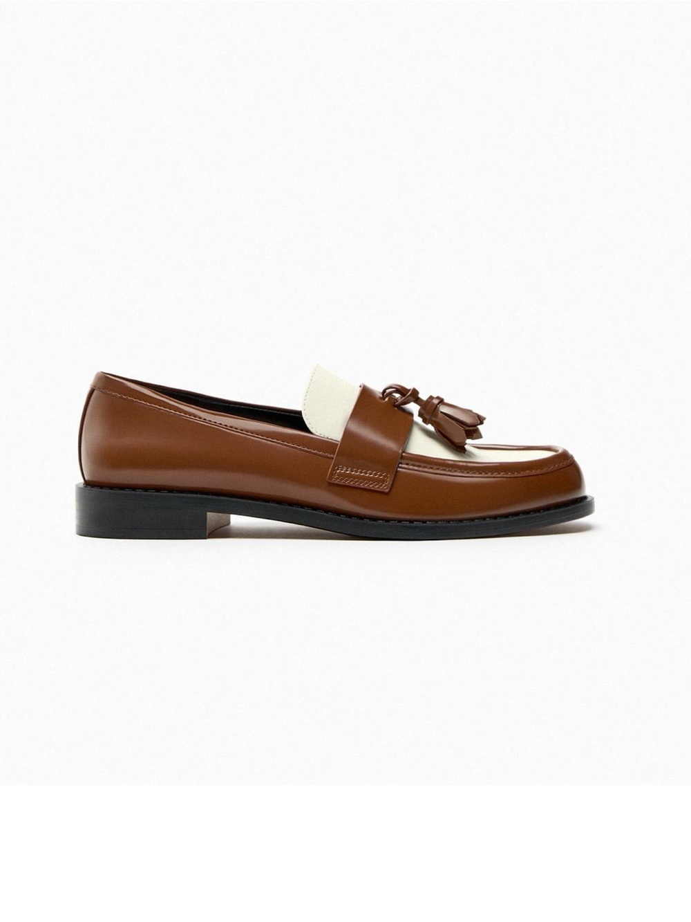 ZARA Brown and Cream Tassel Loafers